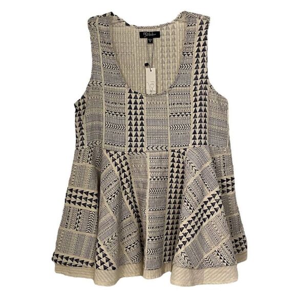 RD + Koko Peplum Cream & Navy Aztec Print Faux Linen Layer Tank NWT Size Medium - Picture 1 of 6
